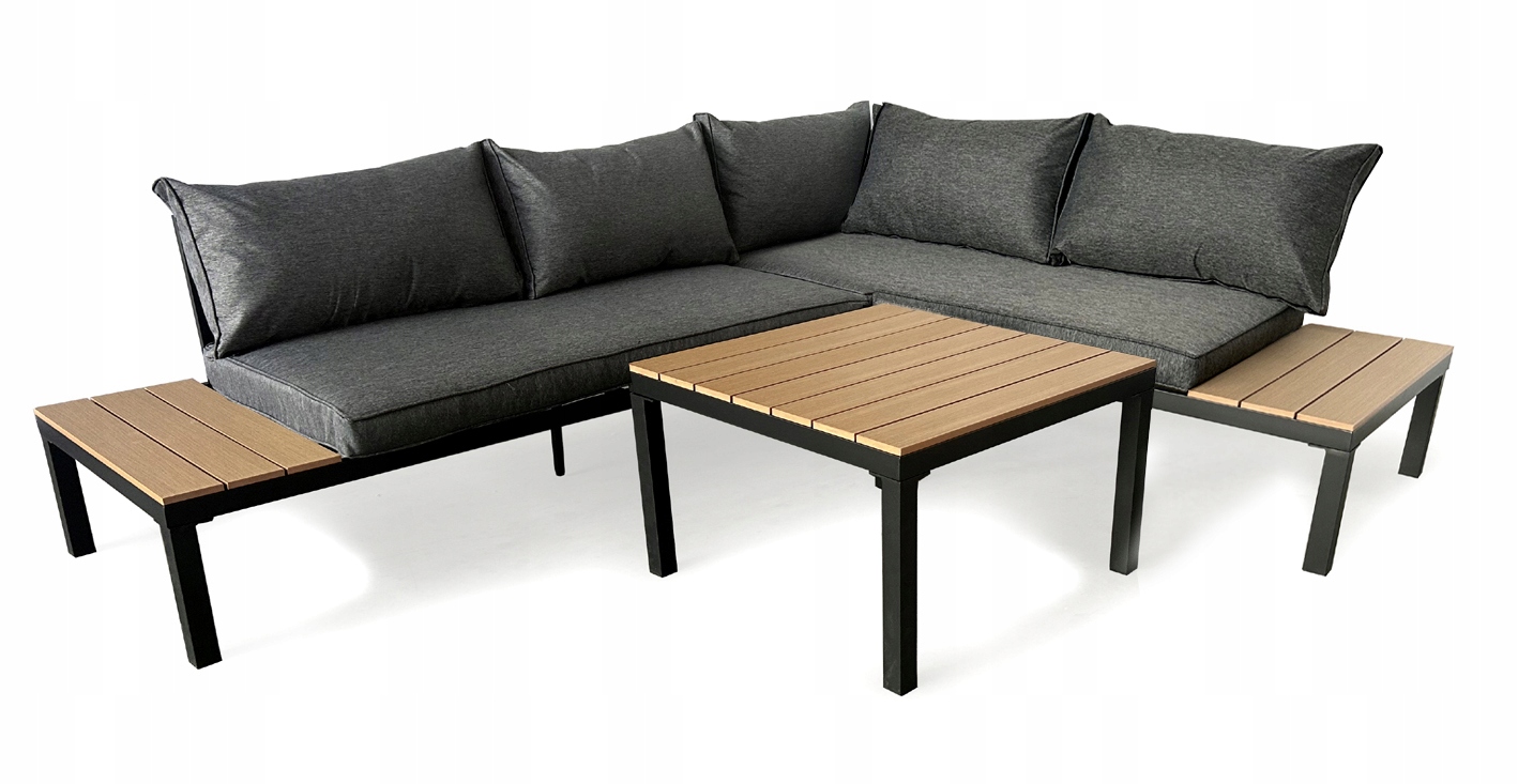 ZESTAW MEBLE OGRODOWE NAROŻNIK 4 OSOBY, SOFA STOLIK, DESECZKI - GARDENOVE